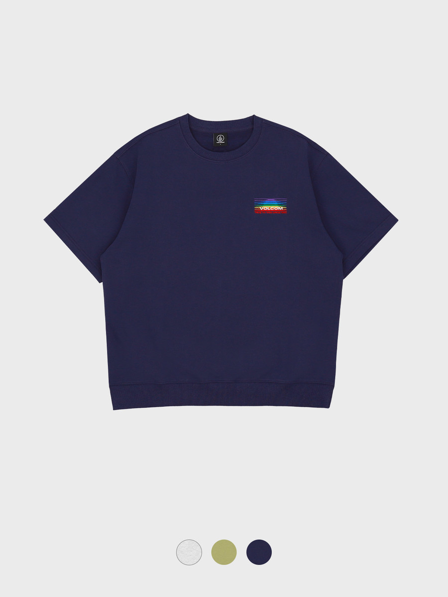 레인보우 오버핏 반팔 맨투맨 티셔츠(3 COLOR) VA222TS013