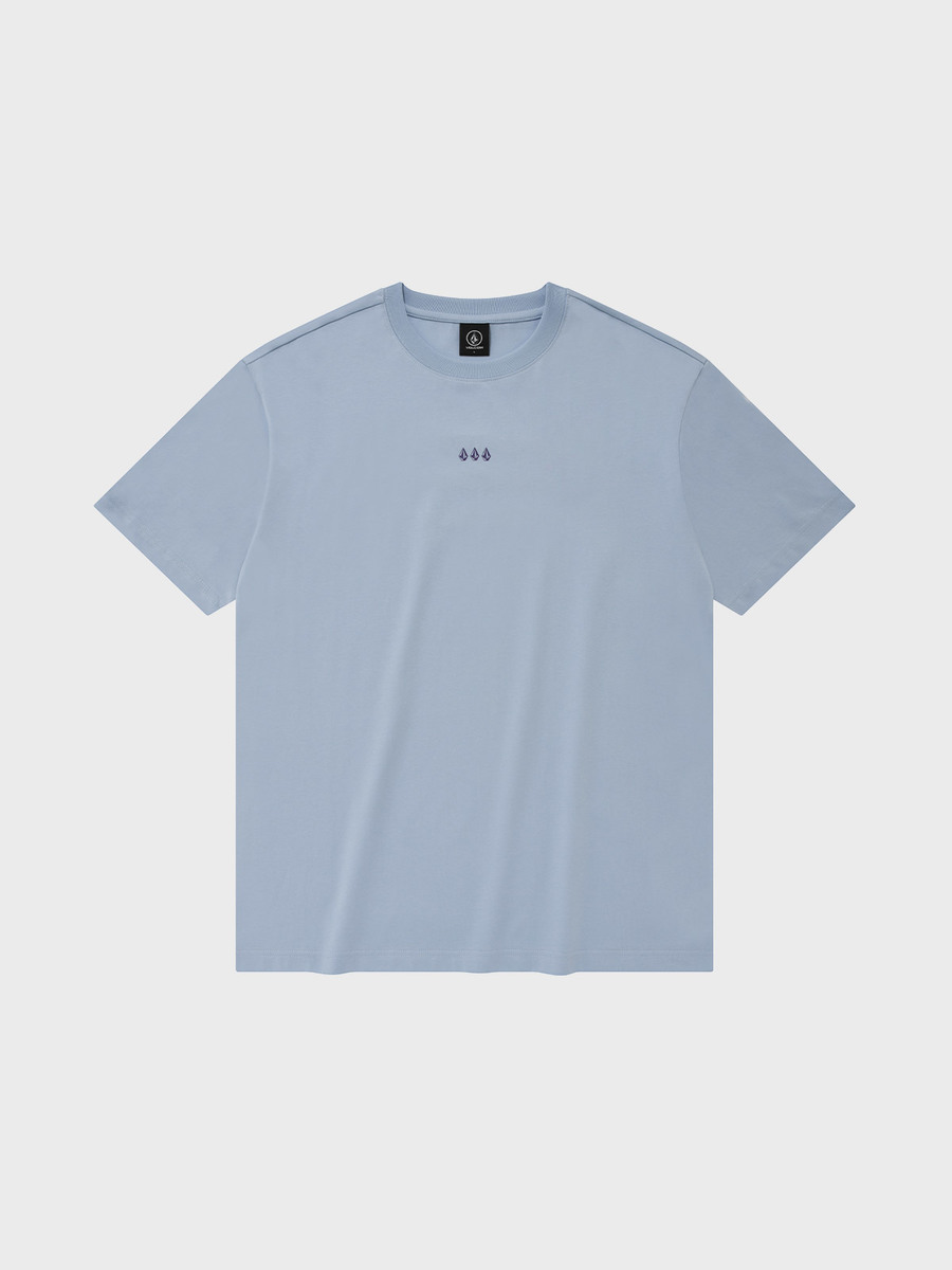 스톤 볼륨자수 오버핏 티셔츠(라이트 블루)